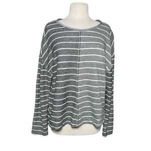 ANTHROPOLOGIE Women’s Devin Heathered Navy Striped Textured Knit Top thumbnail 4