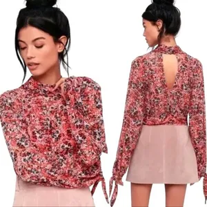 Free People Orange/Multicolor Mesh Floral Blouse Women's Top Size Medium | 26-40 thumbnail 8