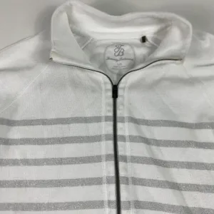 Tommy Bahama Sweater Womens Large White Stripe 1/4 Zip Mock Neck Knit‎ Pullover thumbnail 5