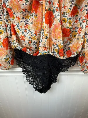 Free People Intimately Orange Floral Say It to Me Ruffle Bodysuit - Size - Small thumbnail 6