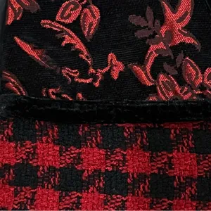 Coldwater Creek Red & Black Jacquard Floral Houndstooth Vest Velvet Trim Large thumbnail 2