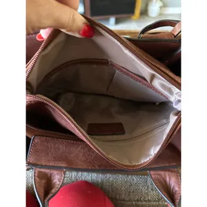 Dasein Brown Vegan Leather Studded Tote Bag Satchel with Matching Pouch Gold EUC thumbnail 6