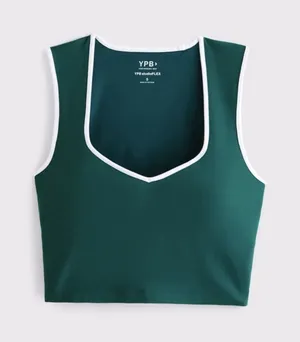 Abercrombie YPB studioFLEX Portrait Tank Women M Green White Trim Cropped Preppy thumbnail 1