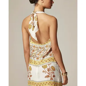 J. Crew NWT Open-back halter top in sunset rose block print Floral White‎ Size S thumbnail 3