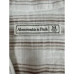 Abercrombie & Fitch Brown Striped‎ Front Tie Button Down Linen Blend Shirt M thumbnail 5