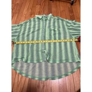 Free People NWT Green Line Up Mesh Oversized Button Down Top Size Medium thumbnail 7