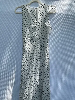 Verte Women’s Size Small White Black Polka Dot Ruffle Wrap Maxi Dress Side Tie thumbnail 5
