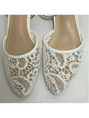White Lace Low Block Heel Ankle Strap Wedding Shoe Sandals Size 40 thumbnail 9
