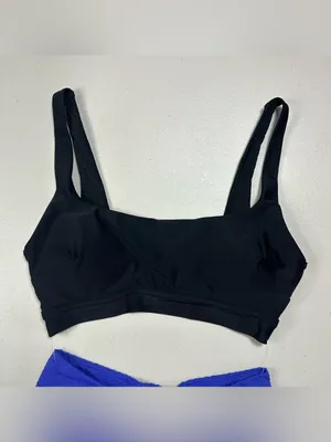 Aerie Two-Piece Bikini Swimsuit Black & Purple | Textured High-Waist Bottom thumbnail 3