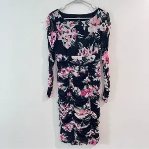 Lulus Ayana Black Pink Floral Ruched Mesh‎ Bodycon Dress SMALL thumbnail 5