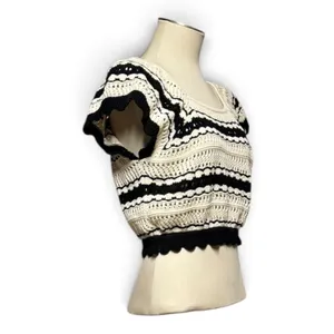 Freshman 1996 Cotton Cropped Sweater Square Neck Black Cream XL thumbnail 5
