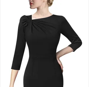 Elegant Black Dress - asymmetric bow neck thumbnail 3