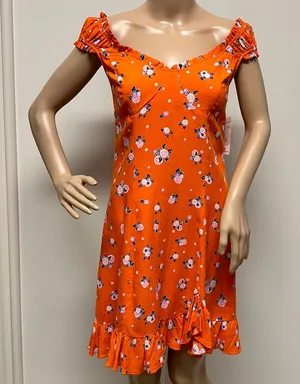 NWT Free People Orange Mini Dress with open back size S thumbnail 1