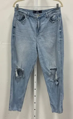 Hollister Ultra High-Rise Mom Jeans Light‎ Wash Distressed Blue Denim W31 L27 thumbnail 1