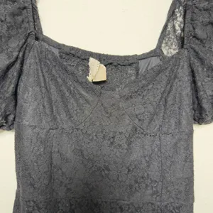 H&M Women Whimsigoth Vamp Babydoll Dress Small Black Lace Square‎ Neck Midi Slit thumbnail 5