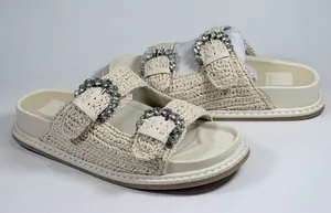 Dolce Vita Size-6.5 Women's Shauny Crystal Buckled Slide Sandals‎ Beige thumbnail 1