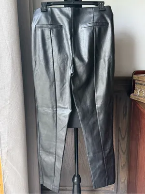 Mango Black Faux Leather womens pants medium Euc thumbnail 2