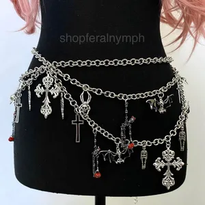 Silver Y2K Gothic Draped Charm Layered Chain Belt, Fits 26-55 Inches, X7GA1391 thumbnail 1