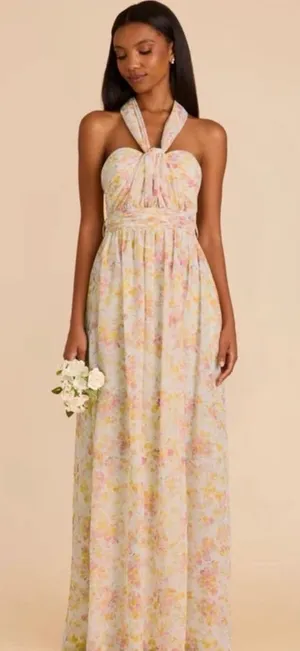 Birdy Grey Grace Convertible Dress with slit in Chiffon Pressed Floral sz S NEW thumbnail 1