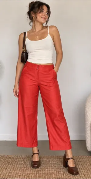 Babette Red Cropped Wide Leg Pants Size M Retro Y2K Trousers thumbnail 1