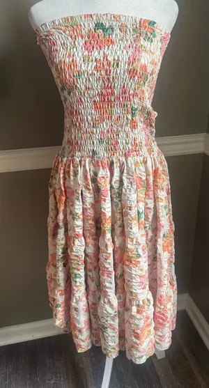 NWT Misa LA‎ Floral Smocked Strapless Midi Dress Tiered Cottagecore XS thumbnail 1