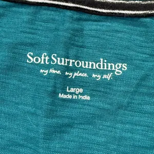 Soft Surroundings Love Embroidered Organic Cotton Tee Short Sleeve Teal L‎ NWOT thumbnail 2