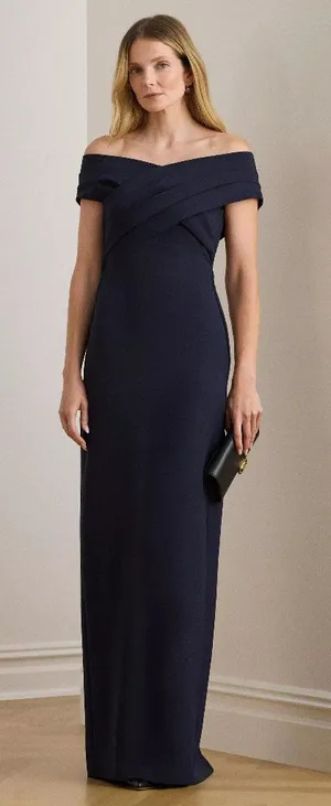 LAUREN RALPH LAUREN Navy Crepe Gown Size 2 NEW NWT thumbnail 1