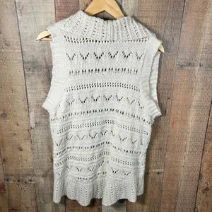 Sonoma Cream Cotton Pointelle Knit Open Front Draped Vest XL Boho Coastal thumbnail 6