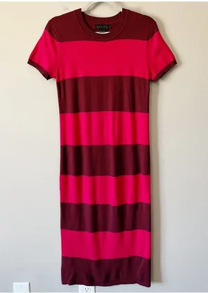 Hatch The Eliza Short Sleeve Maternity Midi Dress Striped Pink Size 2/M thumbnail 1