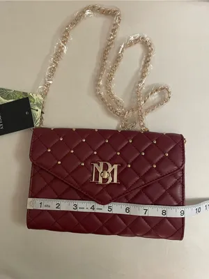 Badgley Mischka NWT Crossbody Diamond Quilting Round Studs on Front Wine Gold thumbnail 8