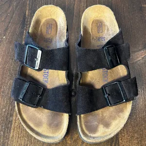 Birkenstock Arizona Slide Sandals 37 L6 M4 Black Suede Soft Footbed Boho Summer thumbnail 3