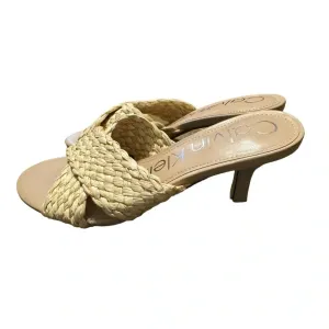 👡 Calvin Klein‎ Woven Raffia Heeled Sandals Beige Size 9 👡 thumbnail 2