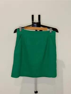 Ann Taylor NWT Emerald Green Textured A-Line Skirt Size 10 Petite Pockets thumbnail 2