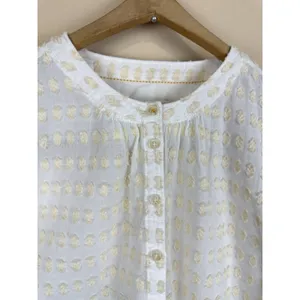 Anthropologie Pilcro Tavi Textured Blouse S Button Down Ivory Boho thumbnail 3