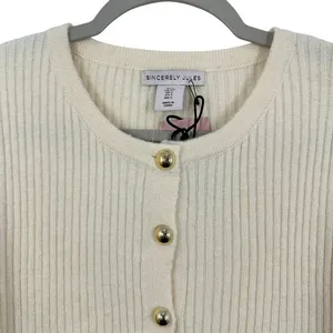 Sincerely Jules Cream Ribbed Ladylike Quiet Luxury Button Front Cardigan‎ thumbnail 2