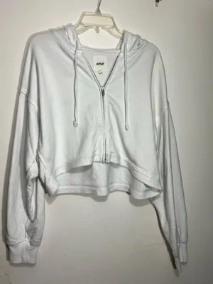 Aerie light blue/white cropped zip up lightweight hoodie size M thumbnail 1