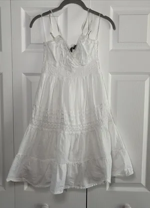 Speechless Swiss Dot Eyelet Tiered Sundress Womens Size S White Boho Cotton Y2K thumbnail 1