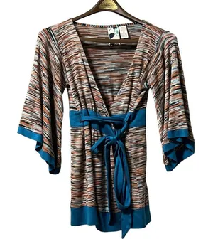Mimi Chica Women’s Long Sleeve Tie Cardigan Multicolored‎ Wrap Size Medium thumbnail 1