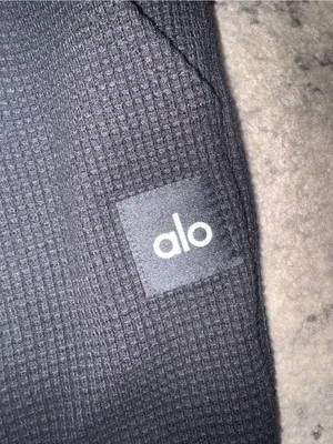 ALO Yoga Black Waffle-Knit Leggings with Logo Patch thumbnail 2