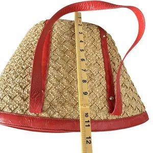 Coldwater Creek Woven Straw Tote Bag Red Leather Trim Flower Accent ‎ Vacation thumbnail 11