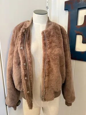 Sanctuary Faux Fur Bomber Jacket - Taupe Brown Sz S thumbnail 3