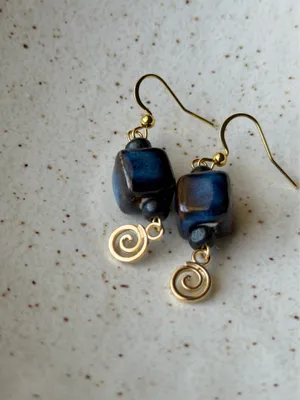 Handmade ceramic swirl chic boho retro vintage style dangle earrings💙 thumbnail 6