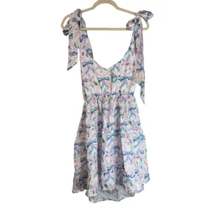 Simply Southern Bow Floral Mini Dress Tie‎ Shoulder Back Cutout Size Large thumbnail 3