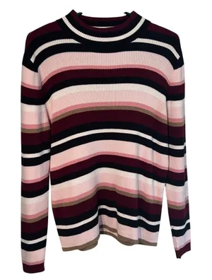 Karen Scott‎ Women Size Large Striped Mock Neck Long Sleeve Cotton Sweater thumbnail 1