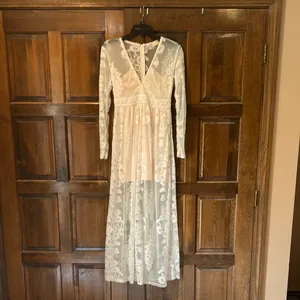 Altar'd State Norrie Maxi Dress XS White Lace Boho Wedding Engagement Nude Liner thumbnail 5