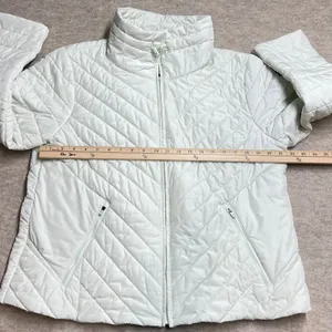 T‎ by Talbots Packable Puffer Jacket XL Mint Green Chevron Quilted Zip Up EUC thumbnail 4