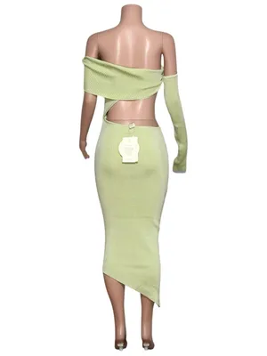 BAOBAB Botanico Ribbed Knit Asymmetrical Dress, Mantis, Medium thumbnail 8