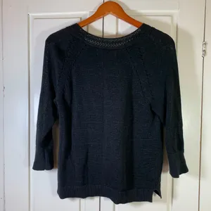 Ann Taylor Loft Womens Black Ramie‎ Cotton Crochet Neck Knit Sweater Medium thumbnail 7