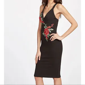 ✨Embroidered Rose Front Crisscross Back Dress✨ Black thumbnail 4