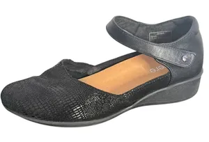 Revere Osaka Mary Jane Comfort Shoes Black Leather Strap Reptile Print 7.5 Wide‎ thumbnail 1